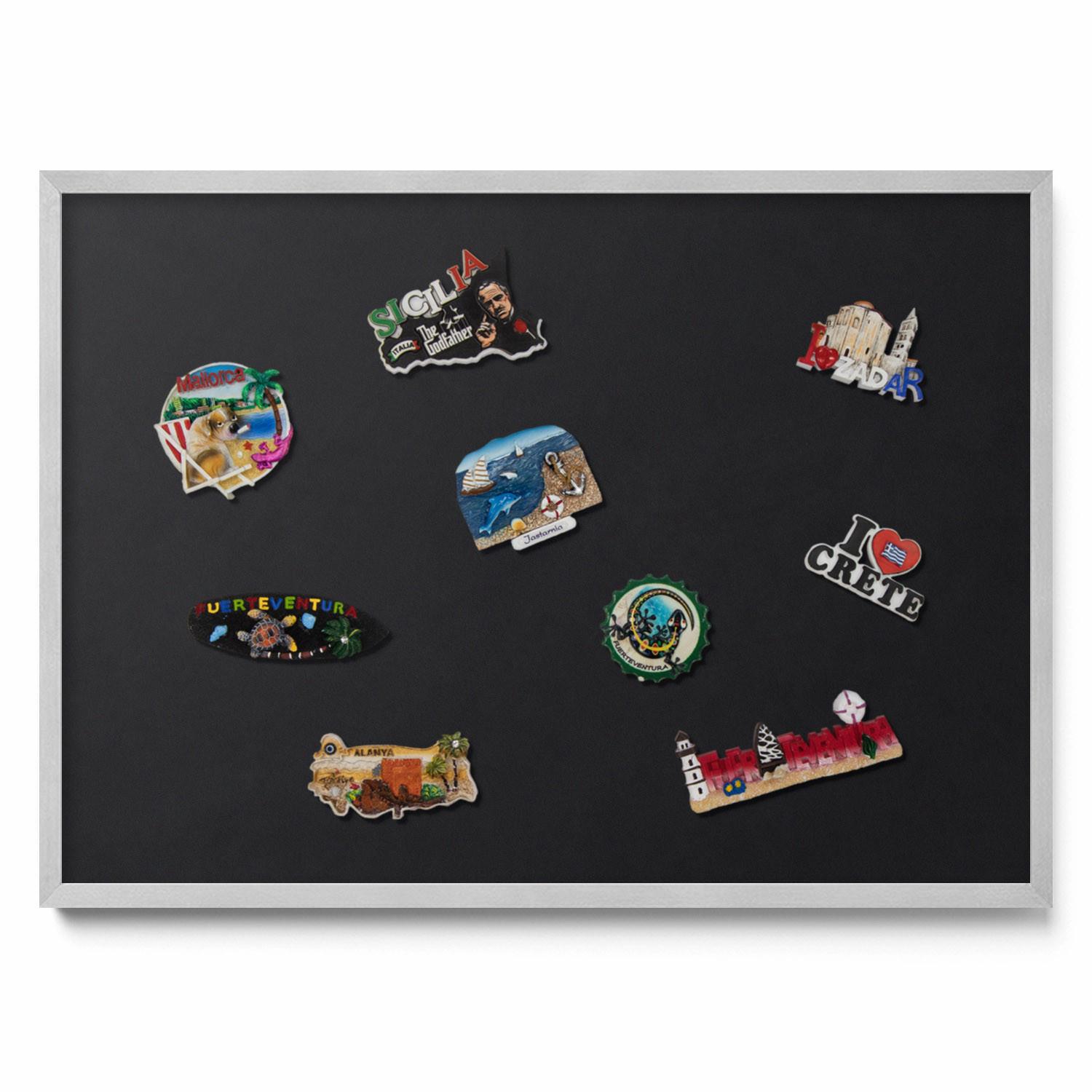 MAGNETTAFEL 70x50 cm Silberner Rahmen Farbe Schwarz - Nickelfarben, Metall (70/50/0.4cm) - TULUP