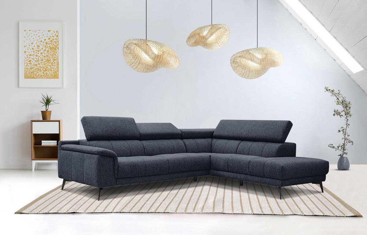 ECKSOFA FIERO 5-Sitzer, dunkelblau - Schwarz/Dunkelblau, Holzwerkstoff/Textil (290/228cm) - Wozimo