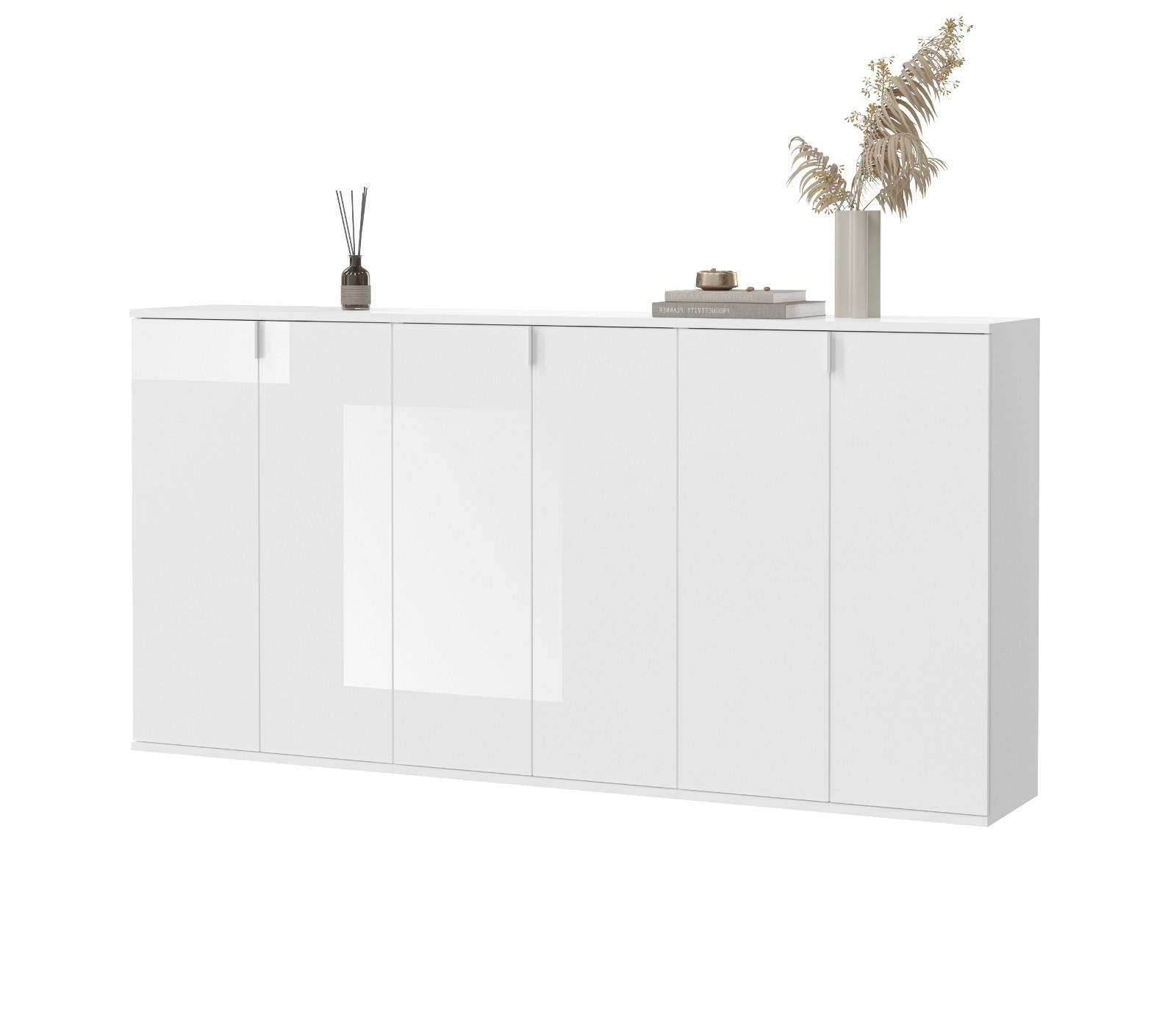 SIDEBOARD weiß Hochglanz 183 cm, Kommode 6-türig - Chromfarben/Weiß Hochglanz, Holzwerkstoff/Metall (183/99/34cm) - Inn.Furn