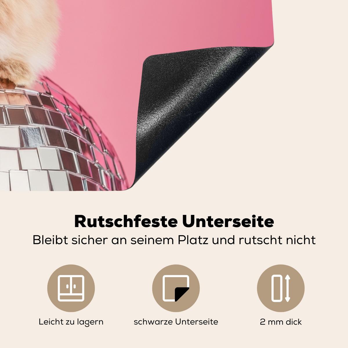 HERDABDECKPLATTE Schleife - Discoball - Kaninchen Ceranfeldabdeckung 76x51.5 cm - Pink, Kunststoff (76/51.5/0.2cm) - MuchoWow