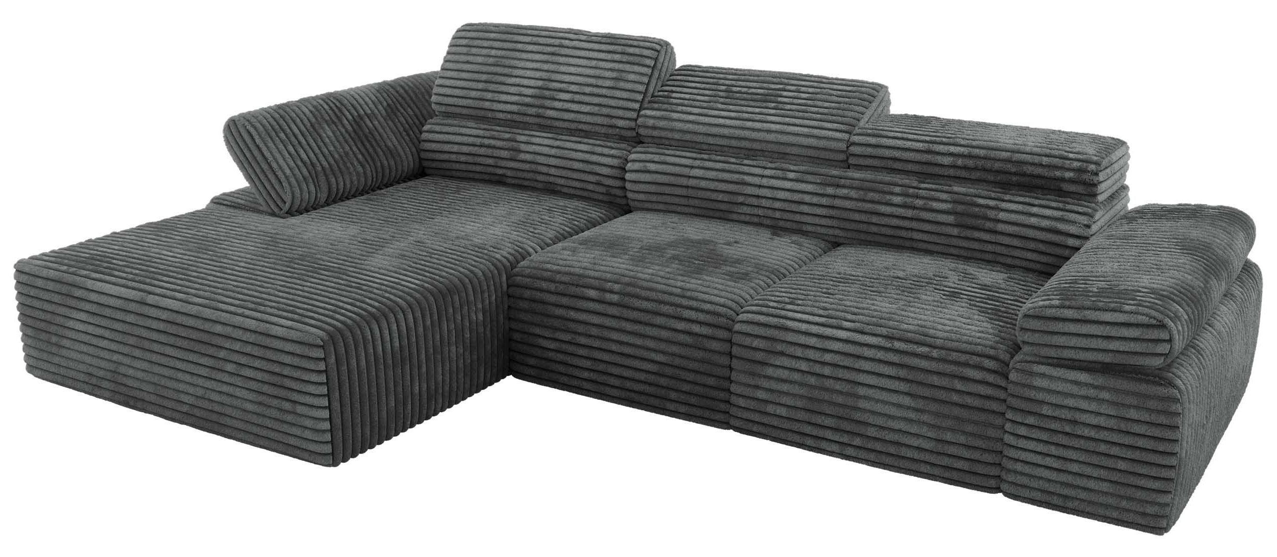 ECKSOFA RILASSO L Dunkelgrau Cord - links - Dunkelgrau/Schwarz, Kunststoff/Textil (296/174cm) - MKS
