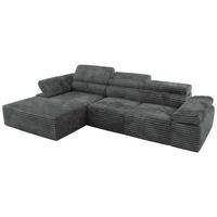 ECKSOFA RILASSO L Dunkelgrau Cord - links - Dunkelgrau/Schwarz, Kunststoff/Textil (296/174cm) - MKS