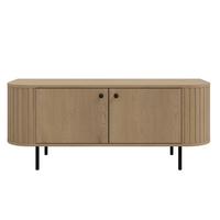 LOWBOARD Halay Eiche Cremona, 2 Türen Moderne Rillenstruktur 123 cm, mit runden Kanten - Eichefarben/Schwarz, Holzwerkstoff/Metall (123/50/42.3cm) - AX Living