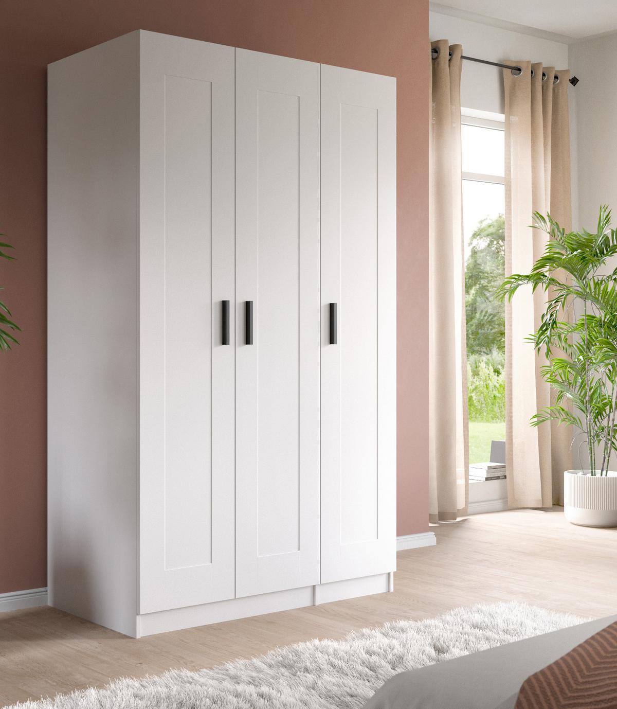 KLEIDERSCHRANK in weiß 120 x 194 cm, Drehtürenschrank 3-türig skandinavisch - Schwarz/Weiß, Holzwerkstoff/Kunststoff (120/194/56cm) - Inn.Furn