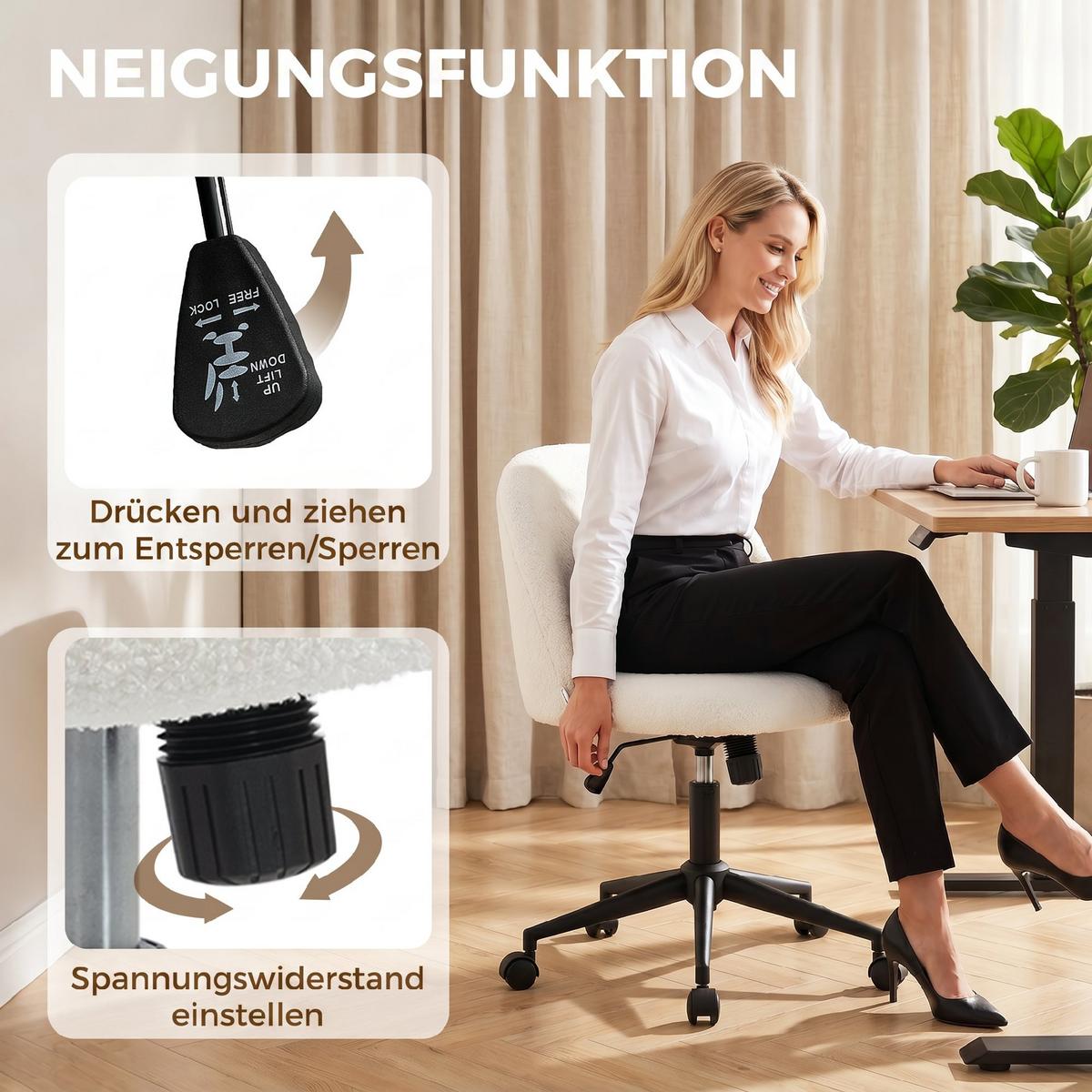 BÜROSTUHL Polyester Cremeweiß - Creme/Schwarz, Textil/Metall (52/84.5/59cm) - HOMCOM