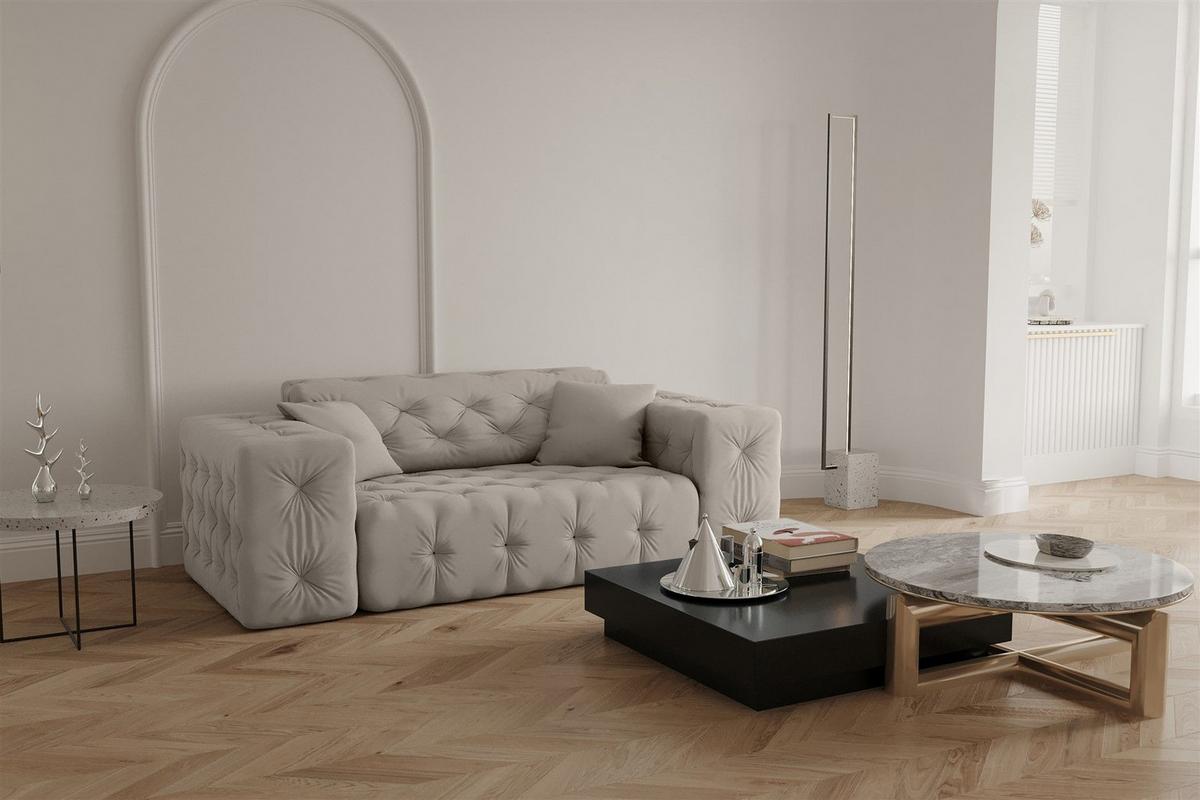 SOFASET Chantal - Creme, Holzwerkstoff/Textil (251/78/96cm) - Fun Möbel