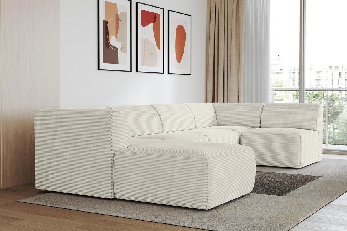 WOHNLANDSCHAFT Ottomane Links MOVO-L 345x180x78 cm Cream Cord - Creme, Holzwerkstoff/Kunststoff (345/78/180cm) - ALTDECOR