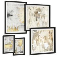 BILDER SET 5er Set - 50x50 cm & 20x30 cm & 40x60 cm Schwarzer Rahmen - Abstrakte minimalistische Muster - Schwarz, Kunststoff (40/60cm) - TULUP