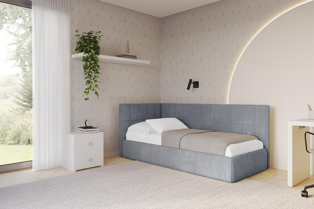 EINZELLBETT Jugendbett mit Bettkasten und Matratze H3/H4, Rechts - TULY 100x200 Grau - Blaugrau, Holzwerkstoff/Textil (100/200cm) - ALTDECOR