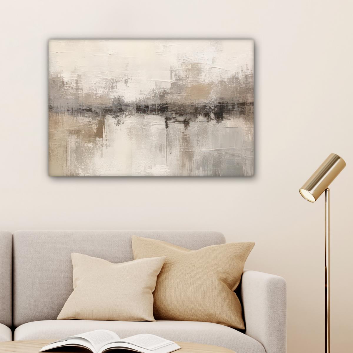 LEINWANDBILD Moderne Kunst - Abstrakt - Beige Gemälde 60x40 cm - Beige, Textil (60/40cm) - MuchoWow