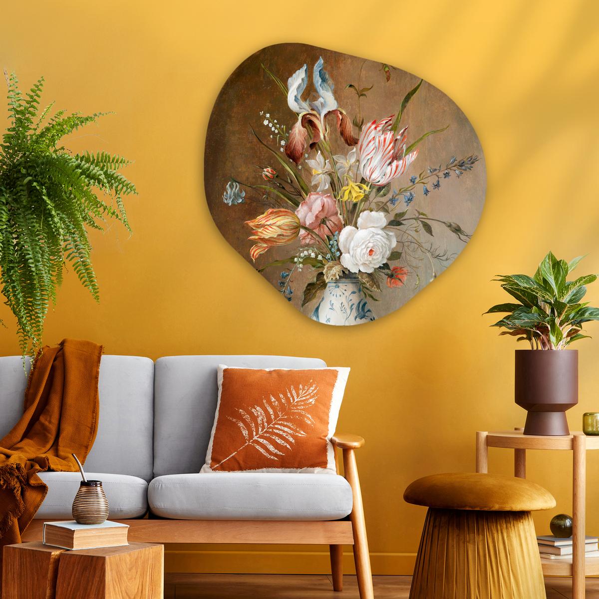 WANDBILD Stilleben mit Blumen - Balthasar van der Ast - Malerei Room Decor 90x90 cm - Sandfarben, Kunststoff (90/90cm) - MuchoWow