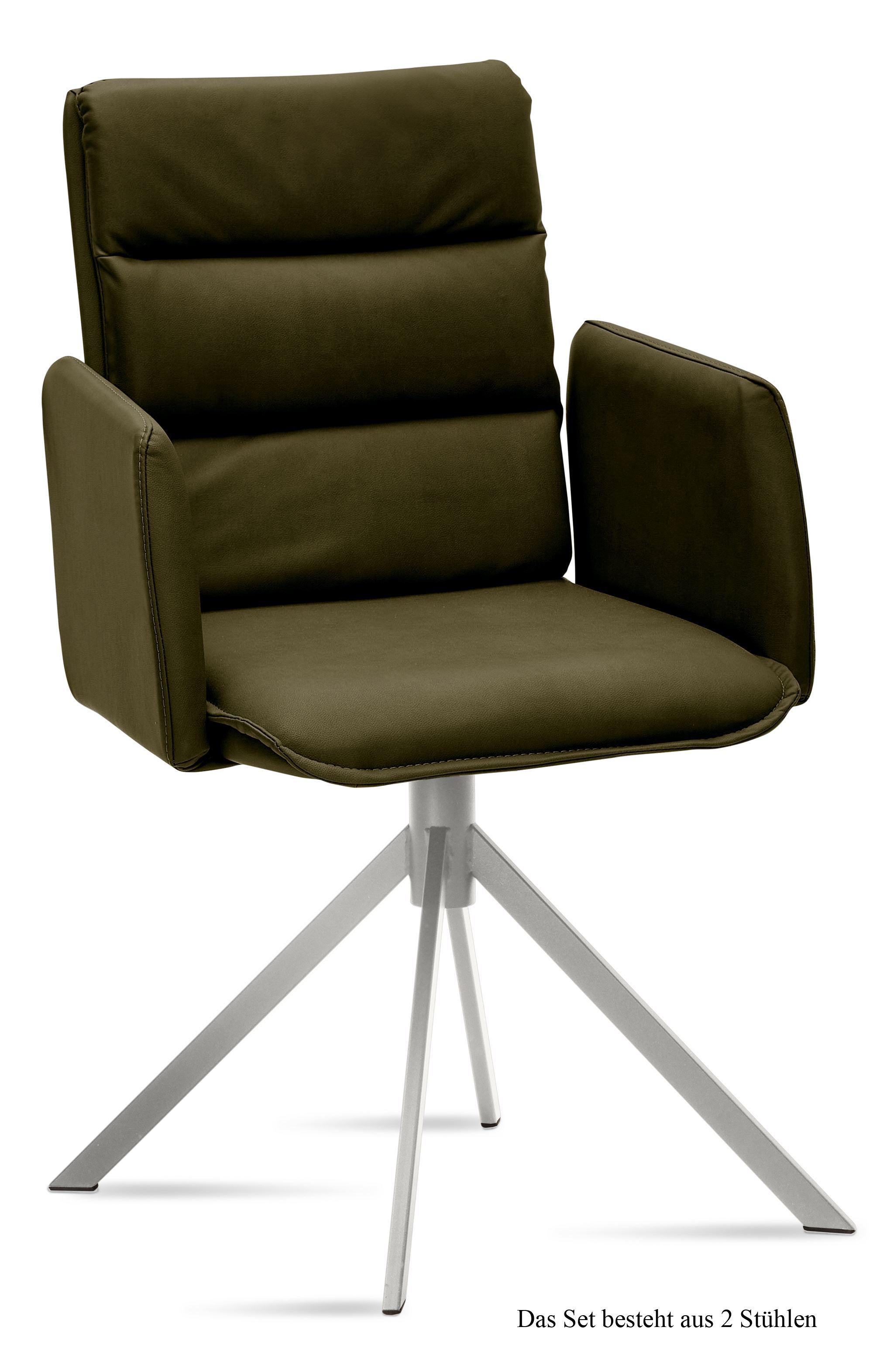 ARMLEHNSTUHL (2er-Set) Dorree 52x92x60 Edelstahl/Khaki - Dunkelgrün/Edelstahlfarben, Kunststoff (60/92/52cm) - 58aufmkessel