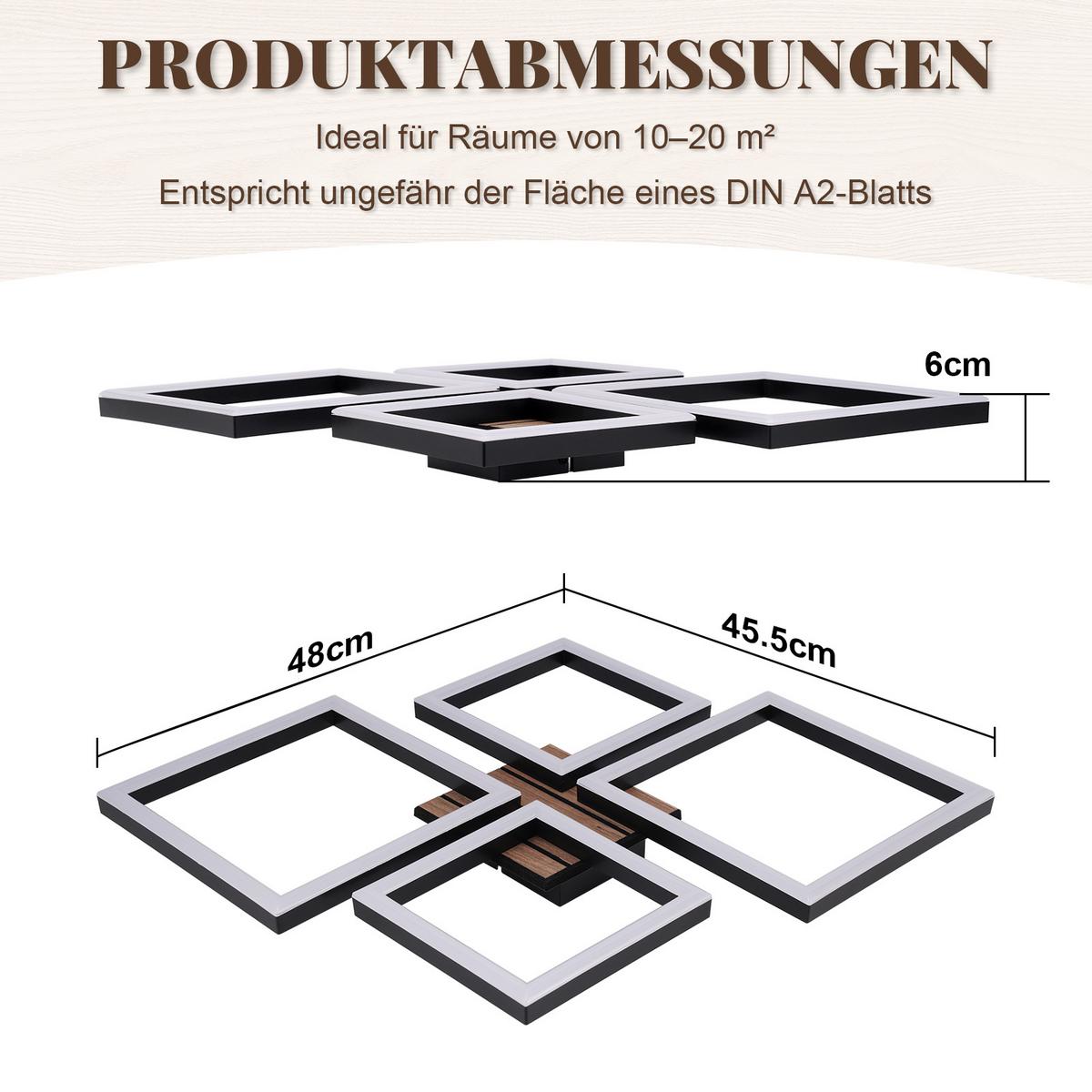 LED DECKENLEUCHTE Wlenly 48/45.5/6 cm - Schwarz, Kunststoff/Metall (48/45.5/6cm) - ZMH