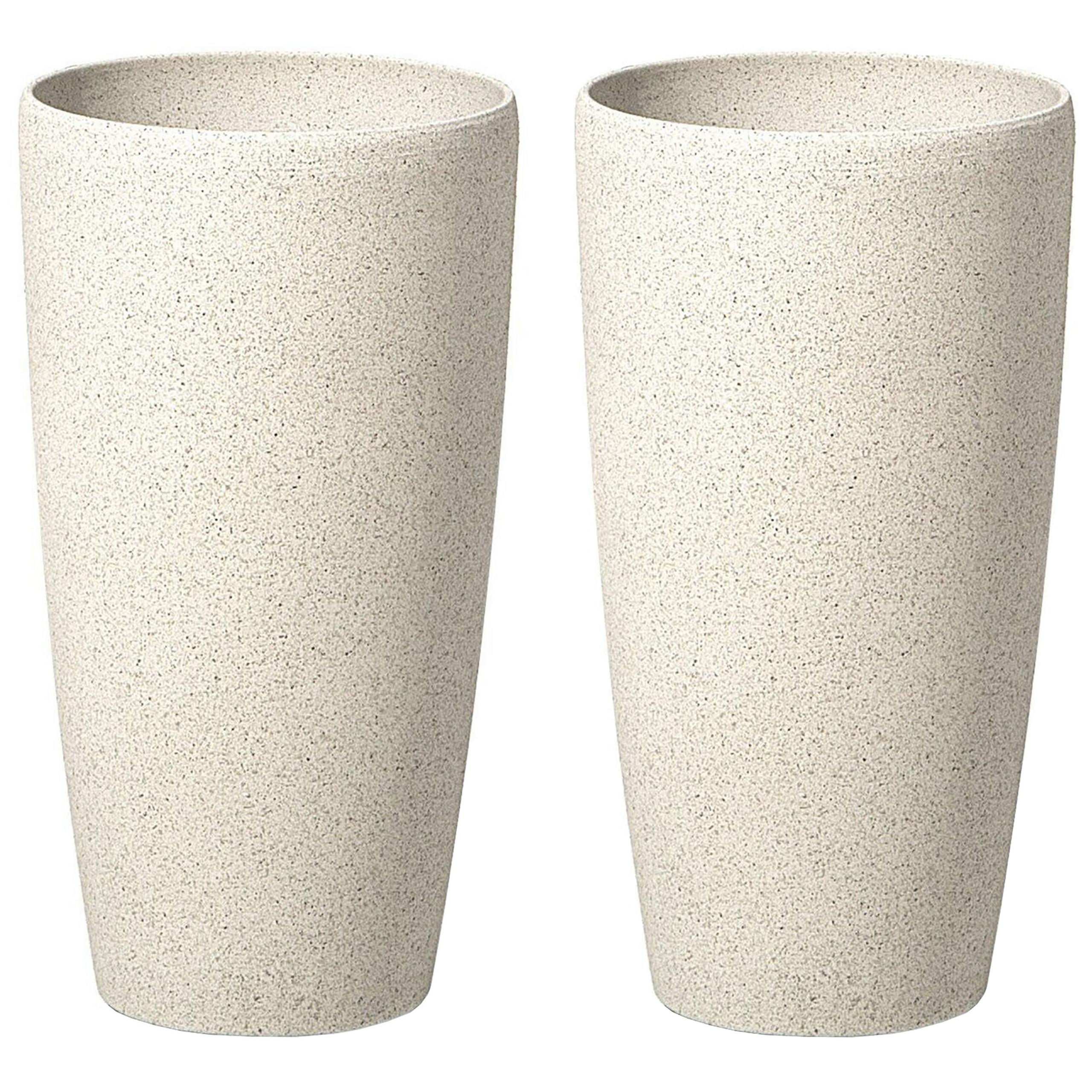 BLUMENTOPF 2er-Set hellbeige rund 23/23/42 cm Abdera - Beige, Stein (42cm) - Beliani