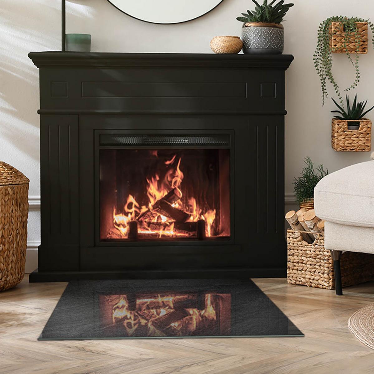 GLASPLATTE für Kamin 80x60 cm - Schwarz, Glas (80/60/0.4cm) - TULUP