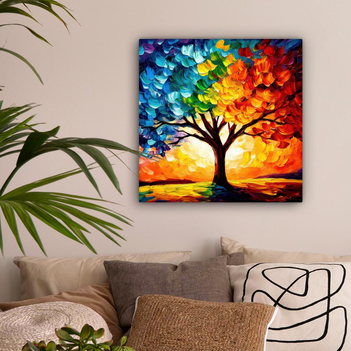 LEINWANDBILD Baum - Kunst - Natur - Sonnenuntergang Wandbild Wohnzimmer 50x50 cm - Multicolor, Textil (50/50cm) - MuchoWow