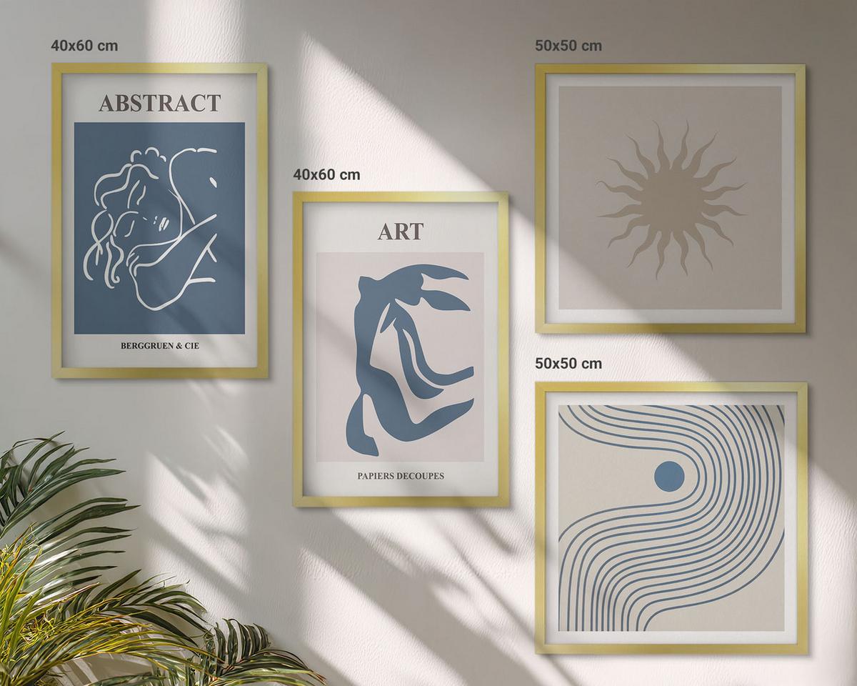 BILDER SET 4er Set - 50x50 cm & 40x60 cm Goldrahmen - Matisses stilvolle abstrakte Muster - Goldfarben, Kunststoff (50/50cm) - TULUP