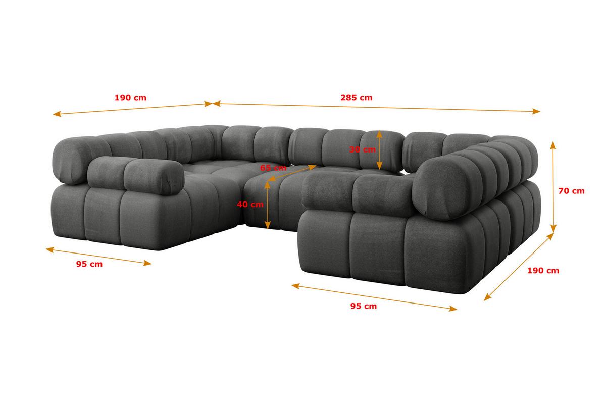 WOHNLANDSCHAFT modulares Sofa Birno-U1 - 285x190x70 cm Dunkelgrau Velours - Dunkelgrau, Holzwerkstoff/Textil (285/70/190cm) - ALTDECOR