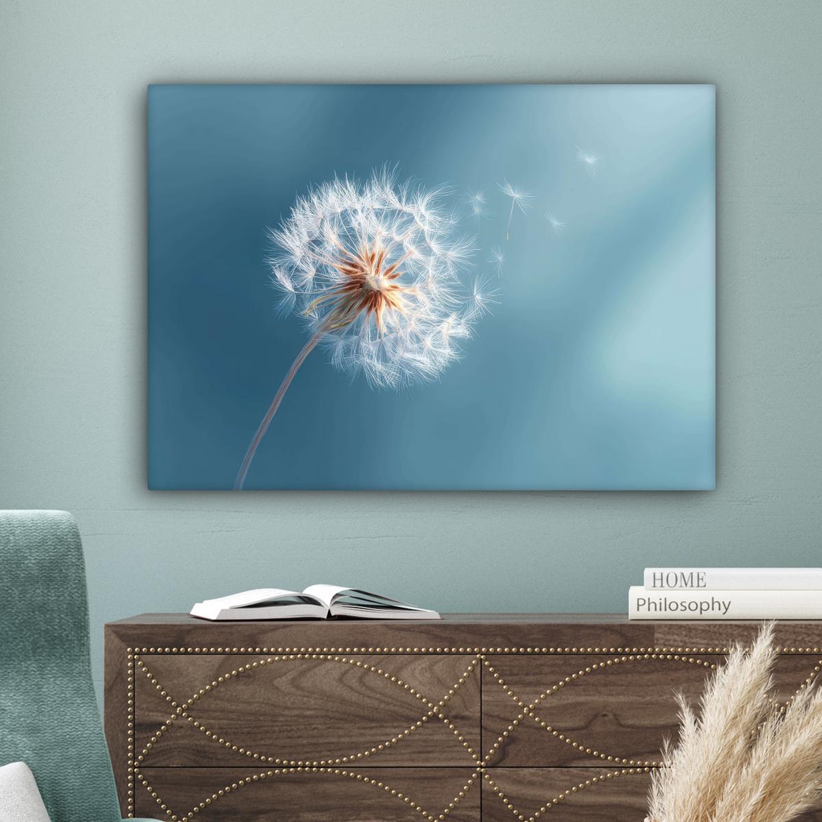 LEINWANDBILD Löwenzahn - Wind - Blau Wandbilder 80x60 cm - Blaugrau, Textil (80/60cm) - MuchoWow
