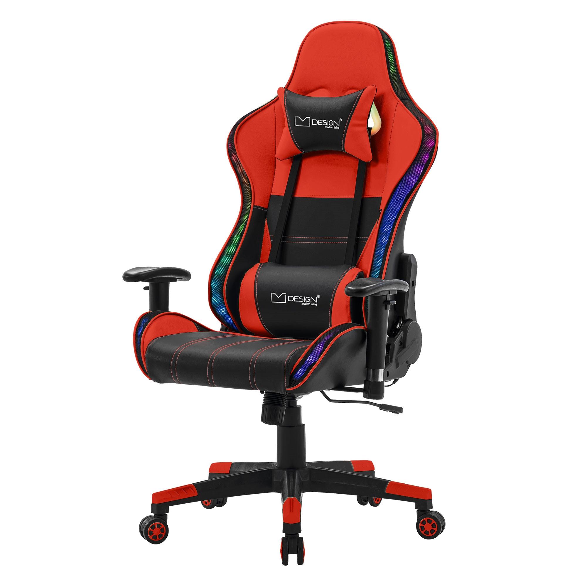 GAMINGSTUHL mit RGB Licht und Lautsprecher, Rot, aus Kunstleder - Rot/Schwarz, Kunststoff/Metall (72/133/72cm) - ML-DESIGN
