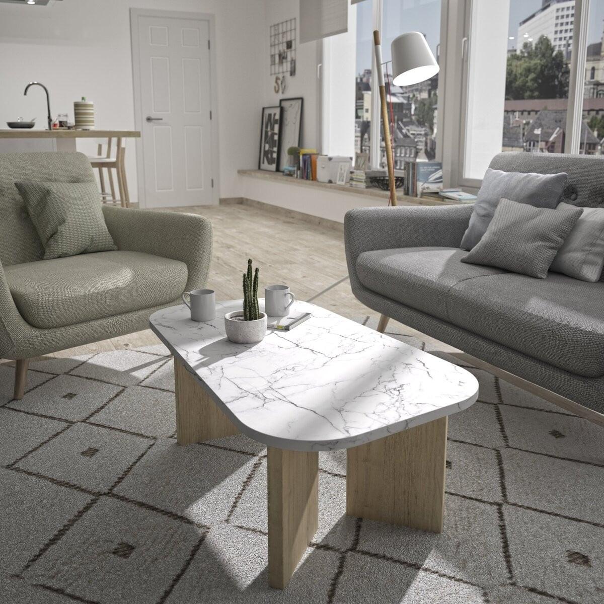 COUCHTISCH H39 cm – QUARTZ - Eichefarben/Weiß, Holzwerkstoff (112/57.7/38.2cm) - Calicosy