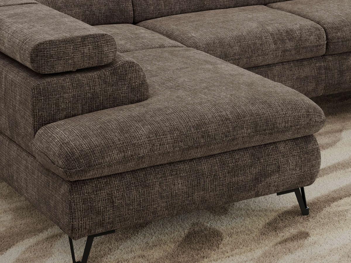 WOHNLANDSCHAFT PABLO U Schenille grob gewebt Braun mit Topper T25 - Schwarz/Braun, Textil/Metall (346/76/208cm) - MKS