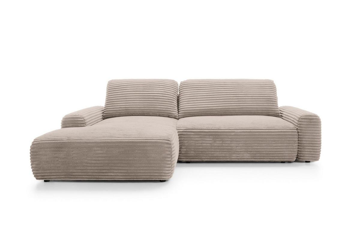 ECKSOFA OSSO Beige Velours-Stoff mit Schlaffunktion - Beige, Holz (264/162cm) - MASSENO