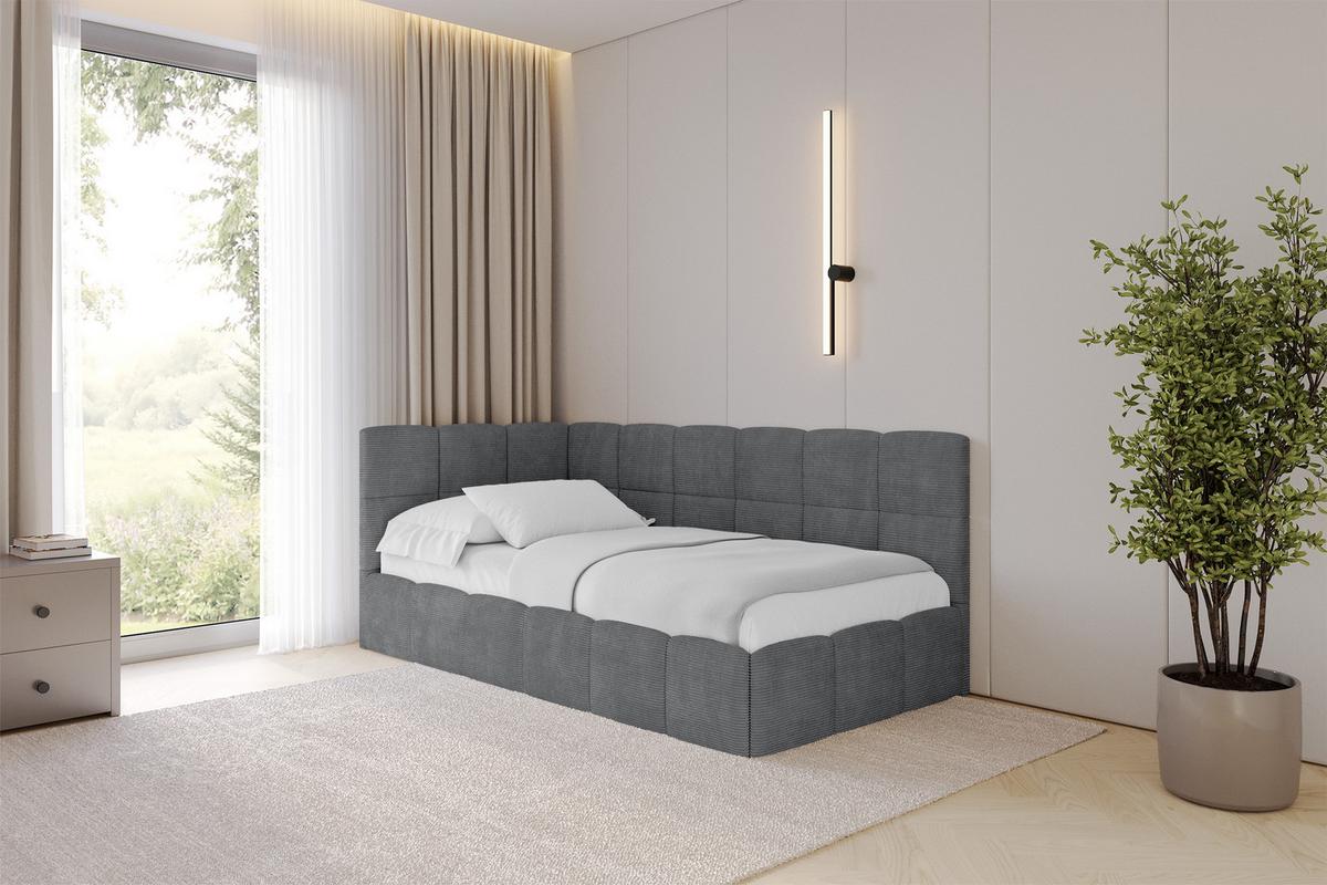 EINZELBETT Jugendbett mit Bettkasten Rechts, ohne Matratze - LIVY 90x200 Dunkelgrau - Graphitfarben, Holzwerkstoff/Textil (90/200cm) - ALTDECOR