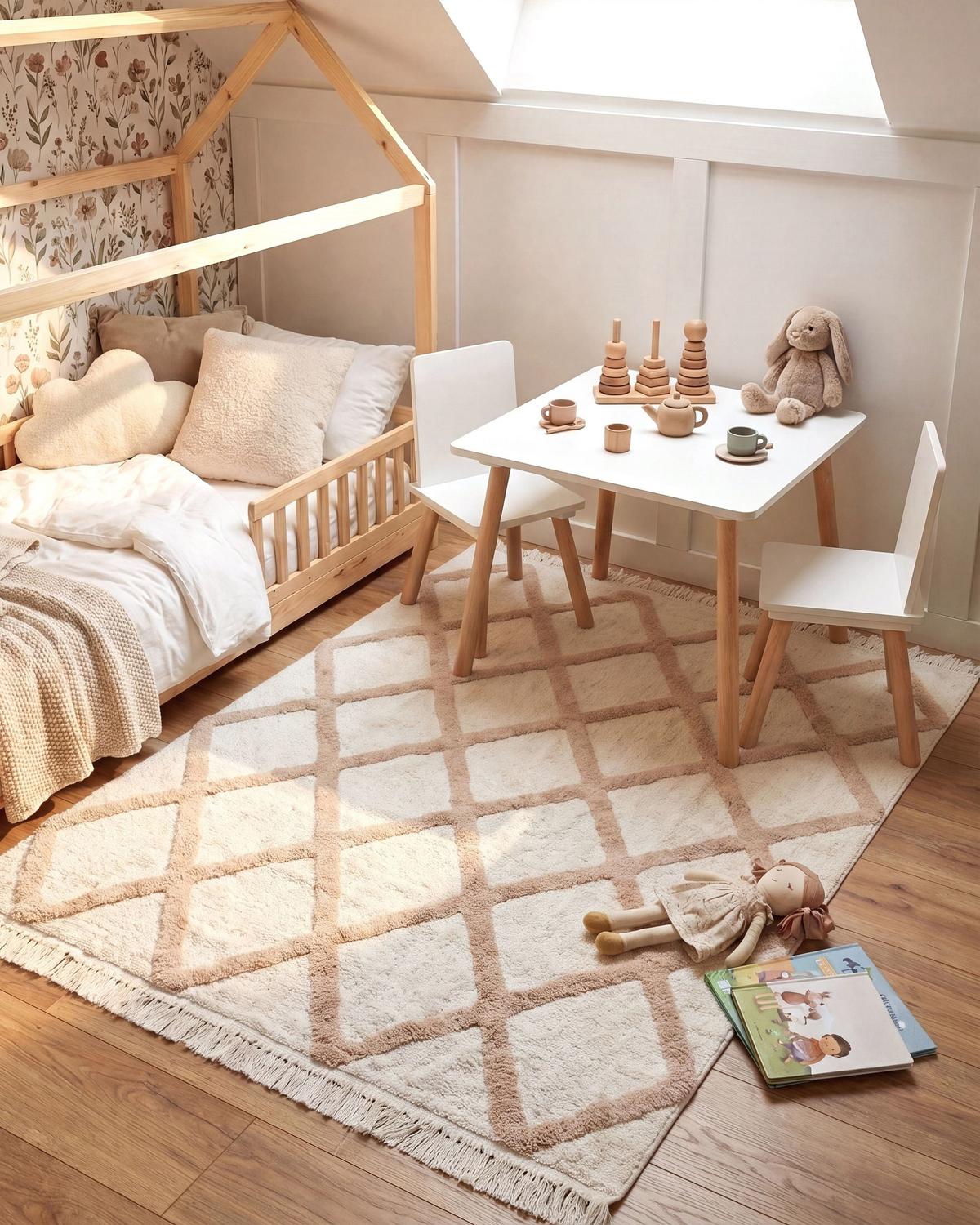 KINDERTEPPICH Hellbeige 140/200 cm Baumwolle Punsari - Beige, Textil (140/200cm) - Beliani