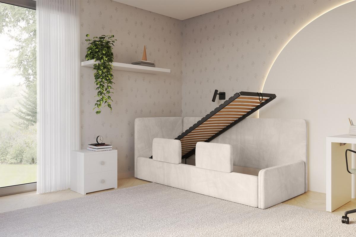 EINZELLBETT Jugendbett mit Bettkasten und Matratze H3/H4, Rechts - NORY 90x200 Beige - Sandfarben, Holzwerkstoff/Textil (90/200cm) - ALTDECOR