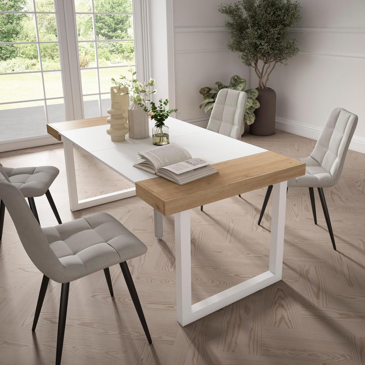 KONSOLENTISCH ausziehbar 58 bis 180cm, für 8 Gäste, eiche weiß, 90/58/73cm - Eichefarben/Weiß, Holzwerkstoff (90/180/73cm) - Skraut Home