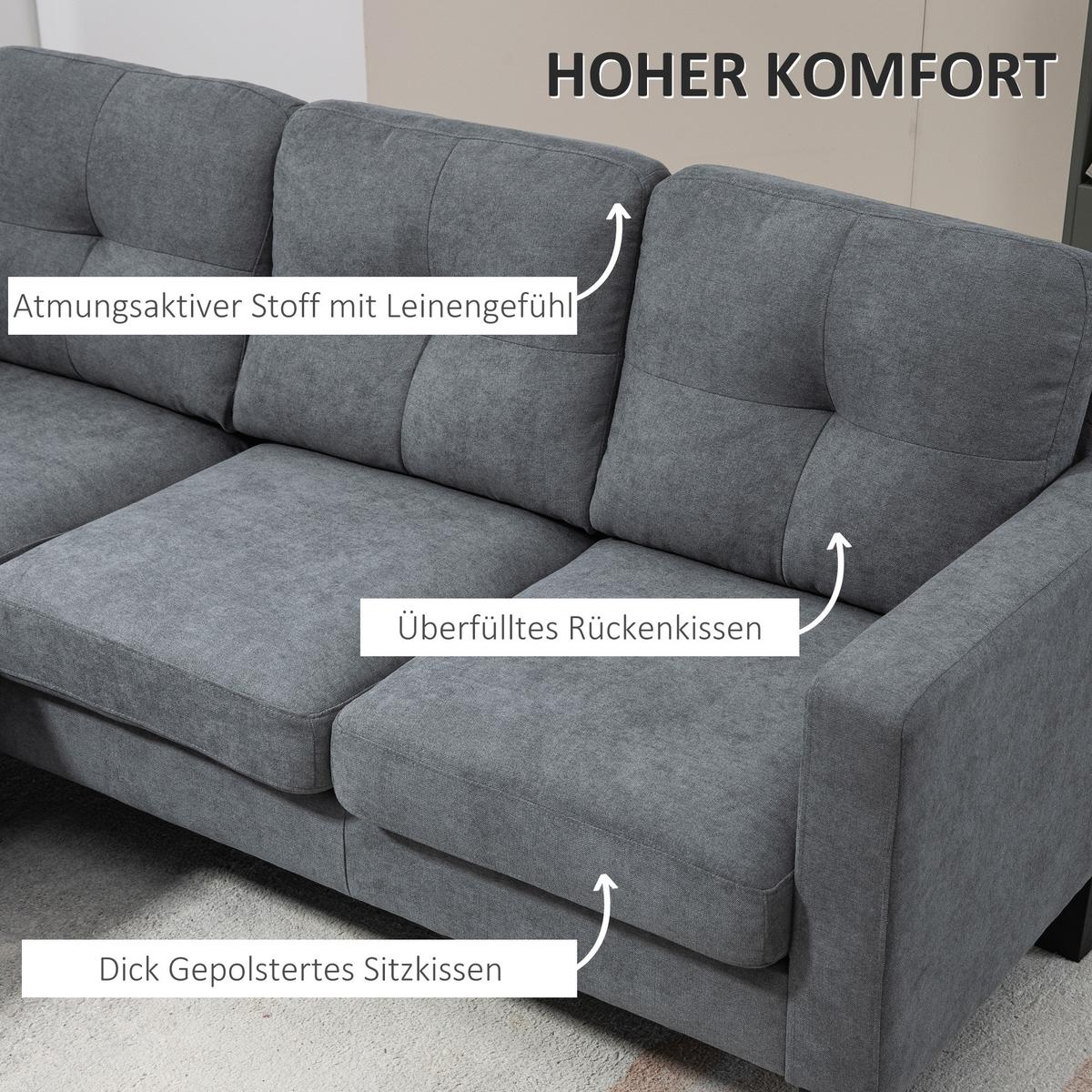 ECKSOFA Couch mit Umkehrbar Chaiselongue Sofa L Form mit Leinenoptik Dunkelgrau - Dunkelgrau, Kunststoff (130/186cm) - HOMCOM