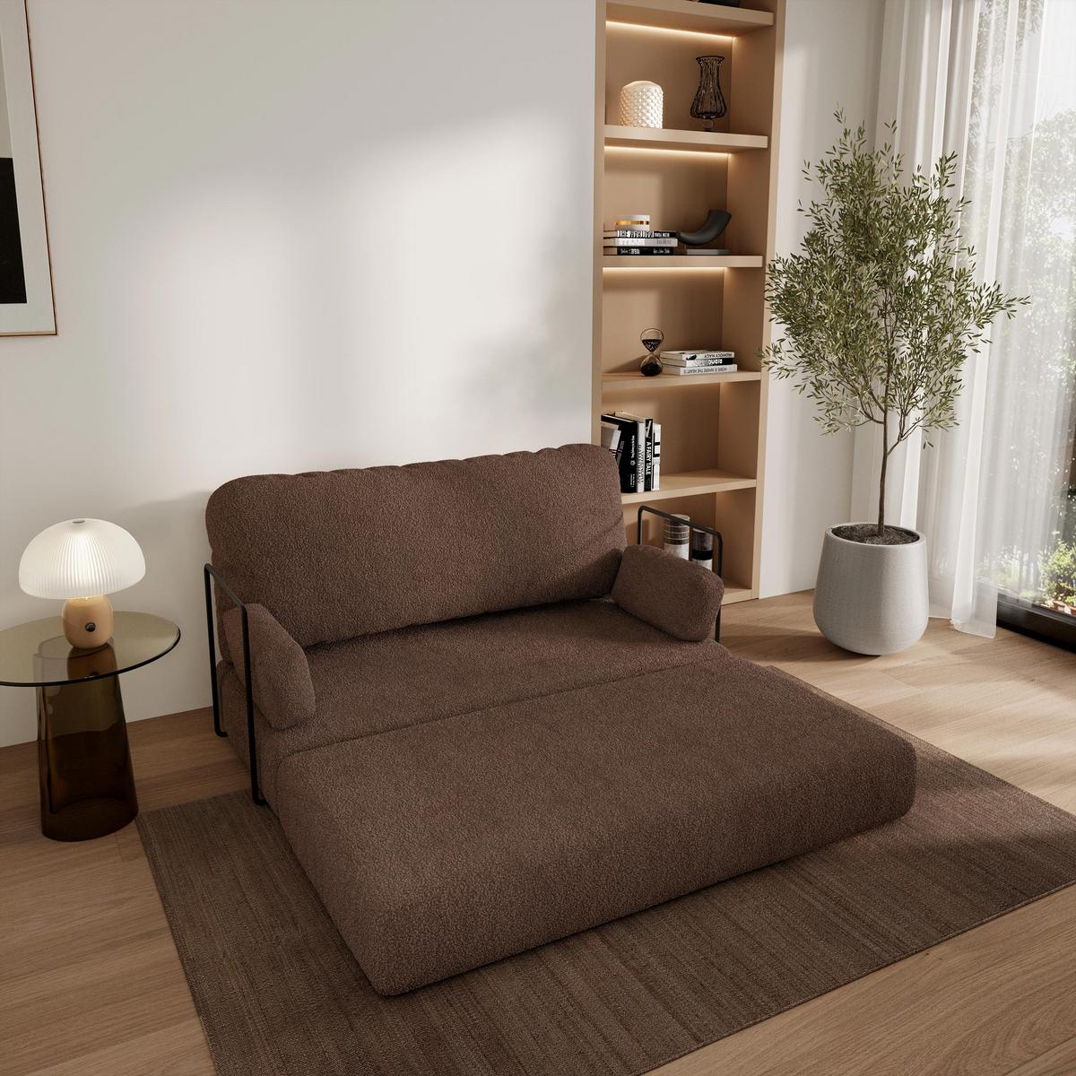 BETTSOFA KESTE aus Schaumstoff Bucle-Stoff Braun Schlaffunktion - Braun, Textil (140/86/60cm) - MASSENO