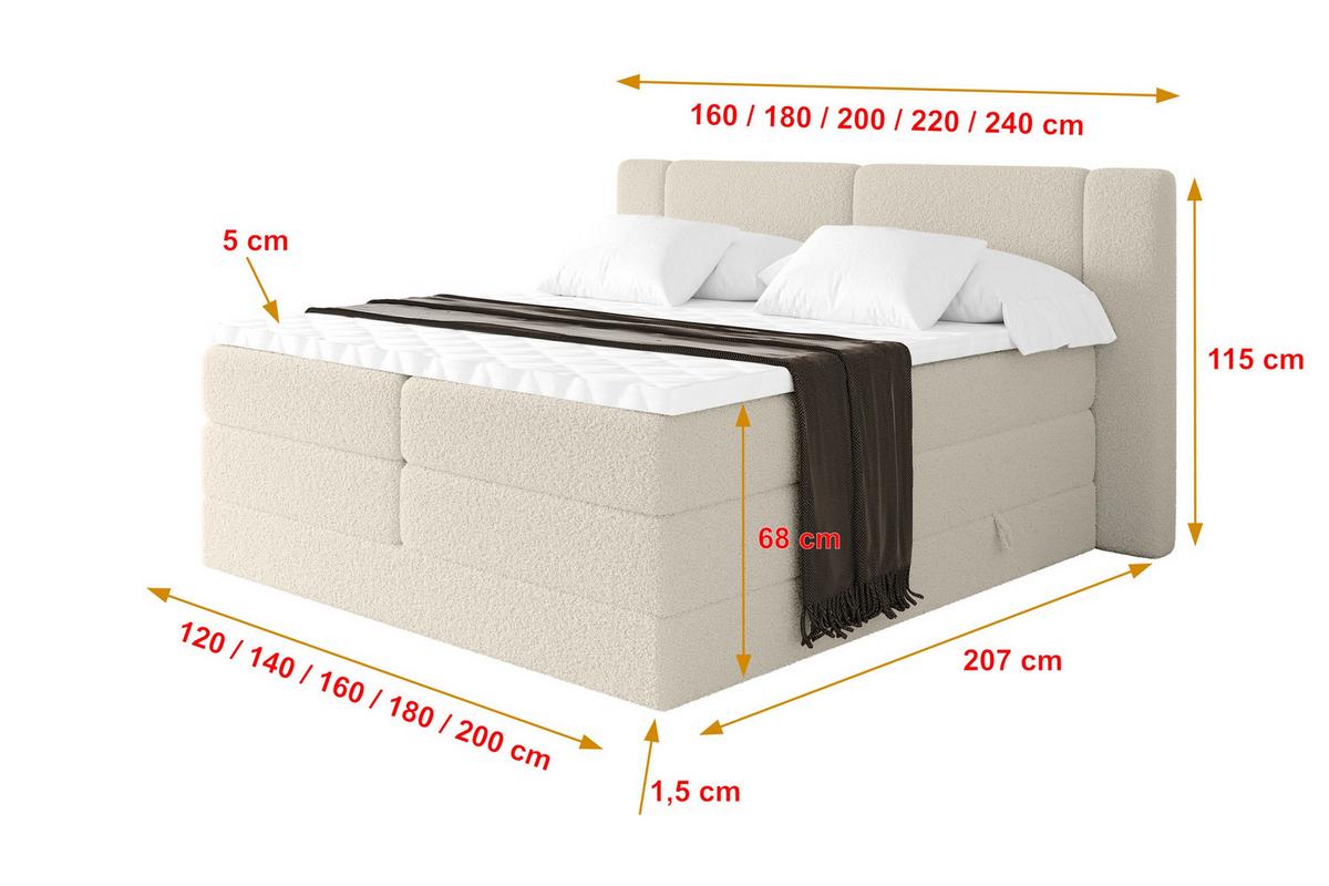 BOXSPRINGBETT mit Matratze H3/H4 - EVON KING - 180x200 cm Beige - Kaschmir, Holzwerkstoff (180/200cm) - ALTDECOR