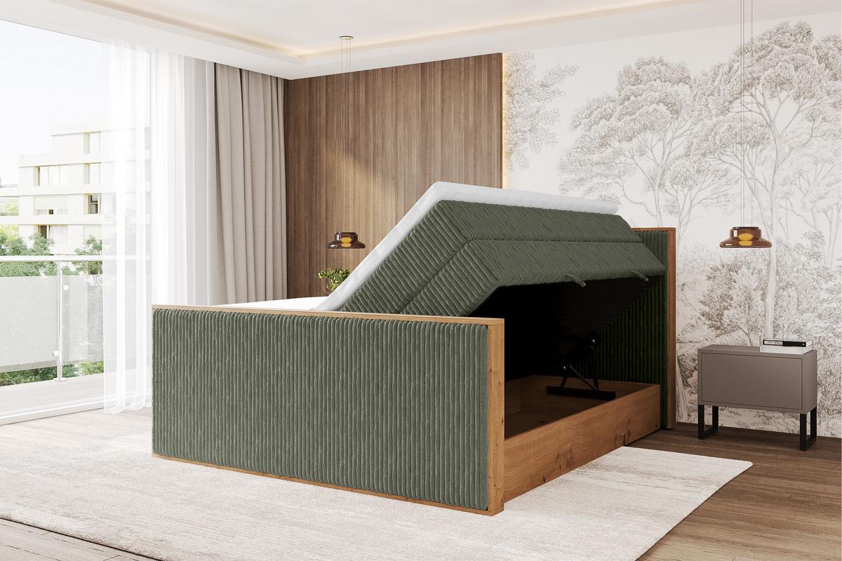 BOXSPRINGBETT LOLLI9 -Z-KING 120x200 - H3/H4 Olivgrün - Olivgrün, Holzwerkstoff (120/200cm) - ALTDECOR