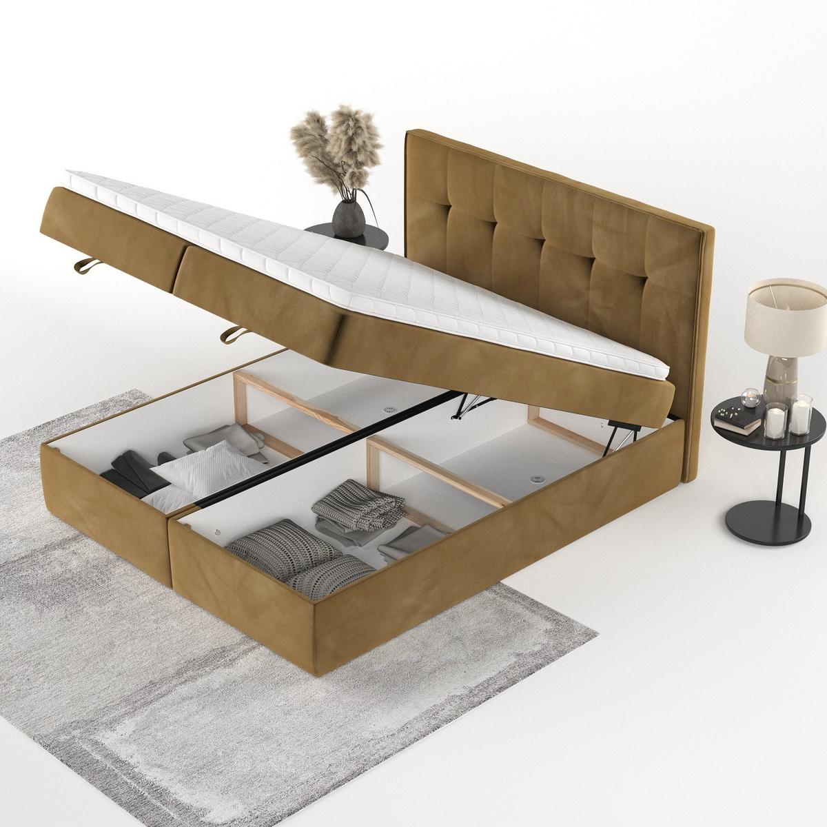 BOXBETT Tivra 160/200 cm Honiggelb im Kronos Stoff - Schwarz/Honig, Holz/Holzwerkstoff (160/200cm) - AltaBeds