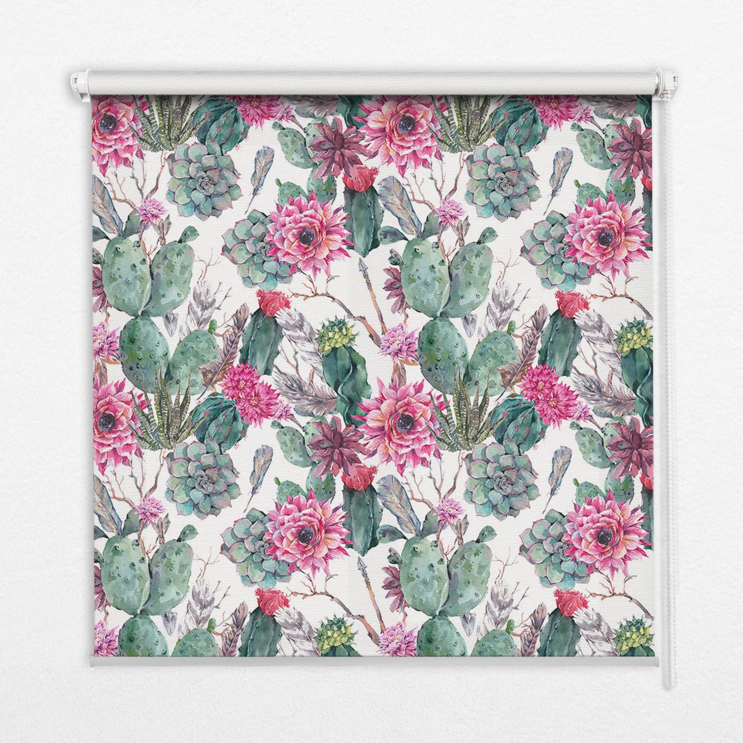 INNENROLLO - Fensterrollo - Rollo - 80x140 cm - Kaktusblume - Grün, Kunststoff (80/140/0.5cm) - TULUP