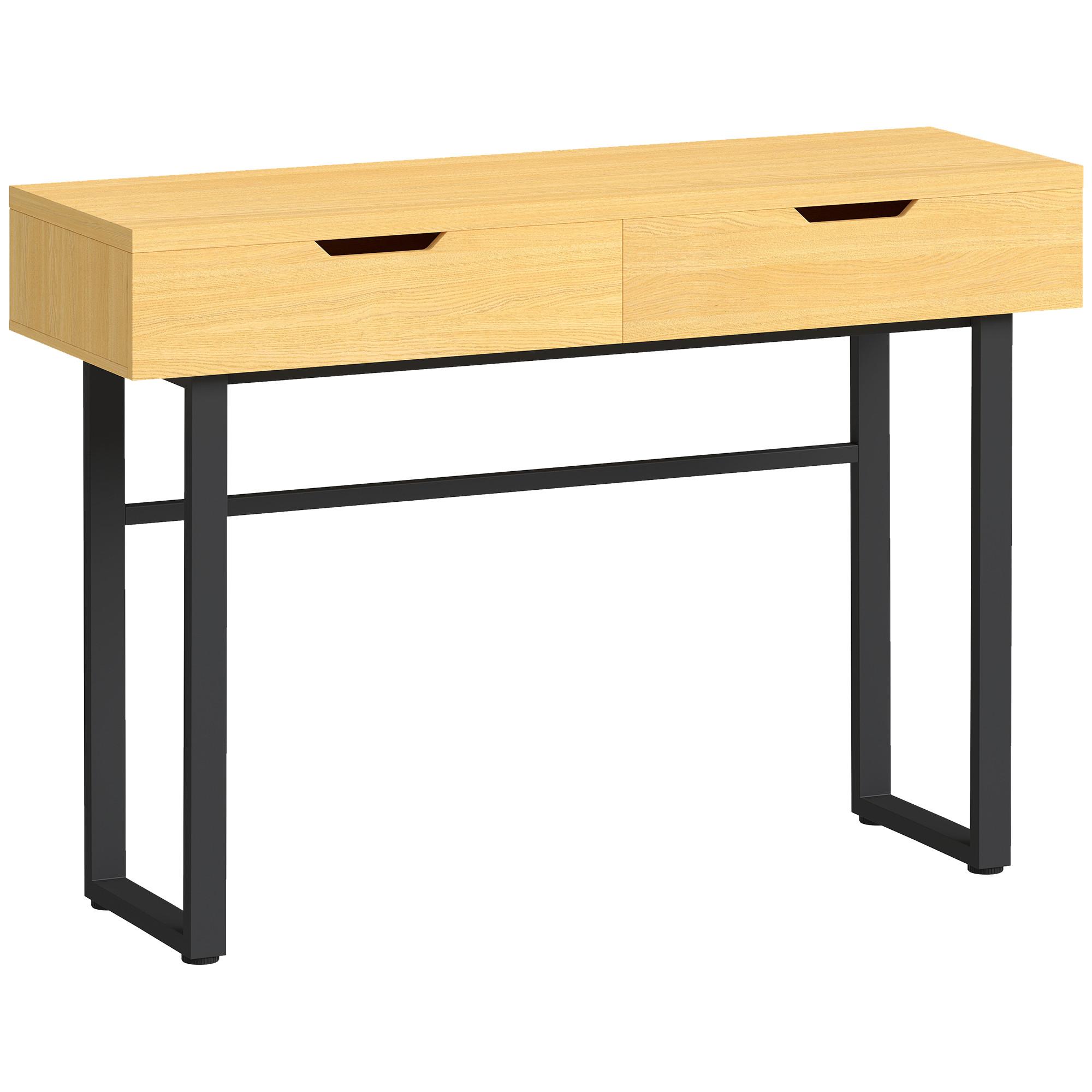 KONSOLENTISCH Schmaler Flurtisch mit 2 Schubladen, Metallrahmen, Natur - Naturfarben, Holzwerkstoff (110/35/76.5cm) - HOMCOM