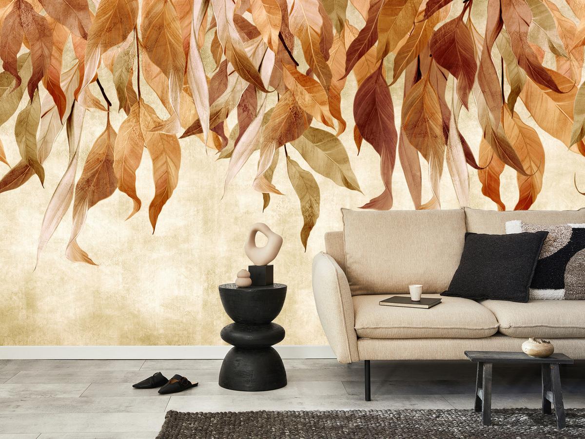 FOTOTAPETE Blätter Pflanzen Natur für Wohnzimmer 250x175 - Beige/Rot, Papier (250/175cm) - Muralo