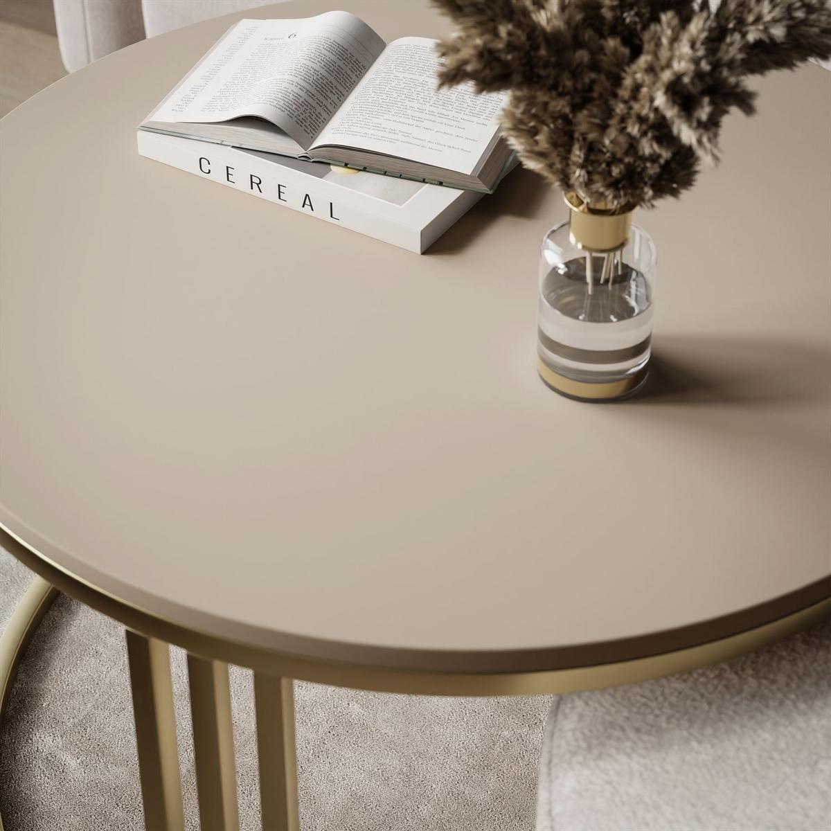 COUCHTISCH mit Hocker LORI MAT gebürstetes Gold/Kaschmir matt/Perfect Harmony 01 - Kaschmir, Metall (70/70/49cm) - Lookway