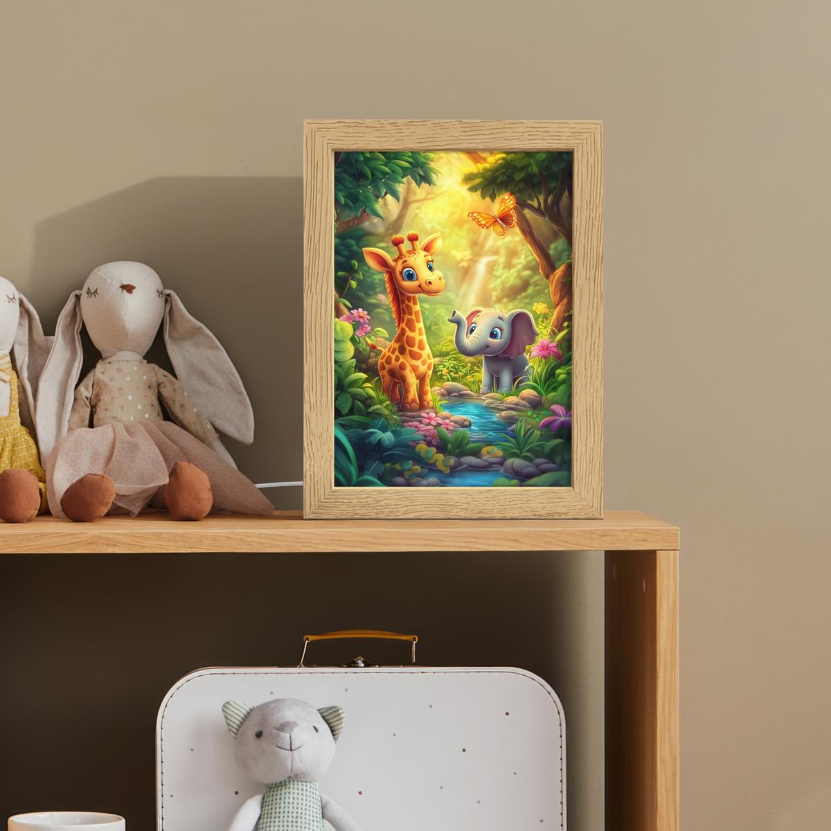 NACHTTISCHLAMPE Giraffe - Elefant - Blumen - Dschungel 15x20 cm - Grün, Holzwerkstoff (8/15/20cm) - OnlyWow