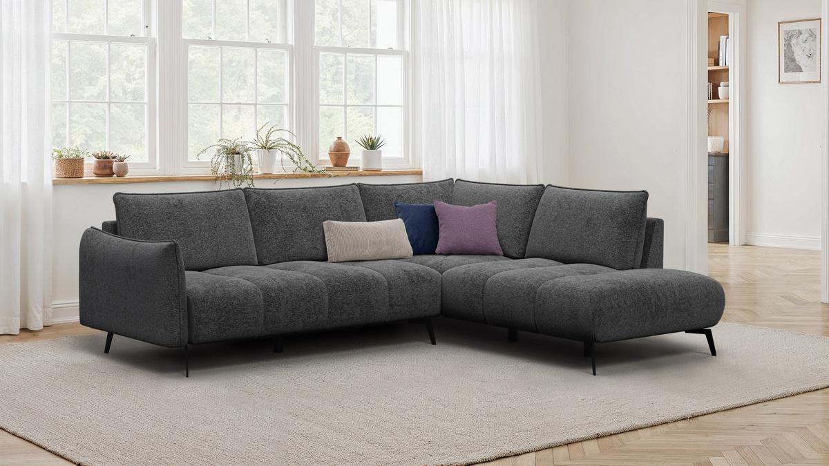 ECKSOFA AERA 5-Sitzer rechts, dunkelgrau - Dunkelgrau/Schwarz, Holz/Textil (268/206cm) - Wozimo