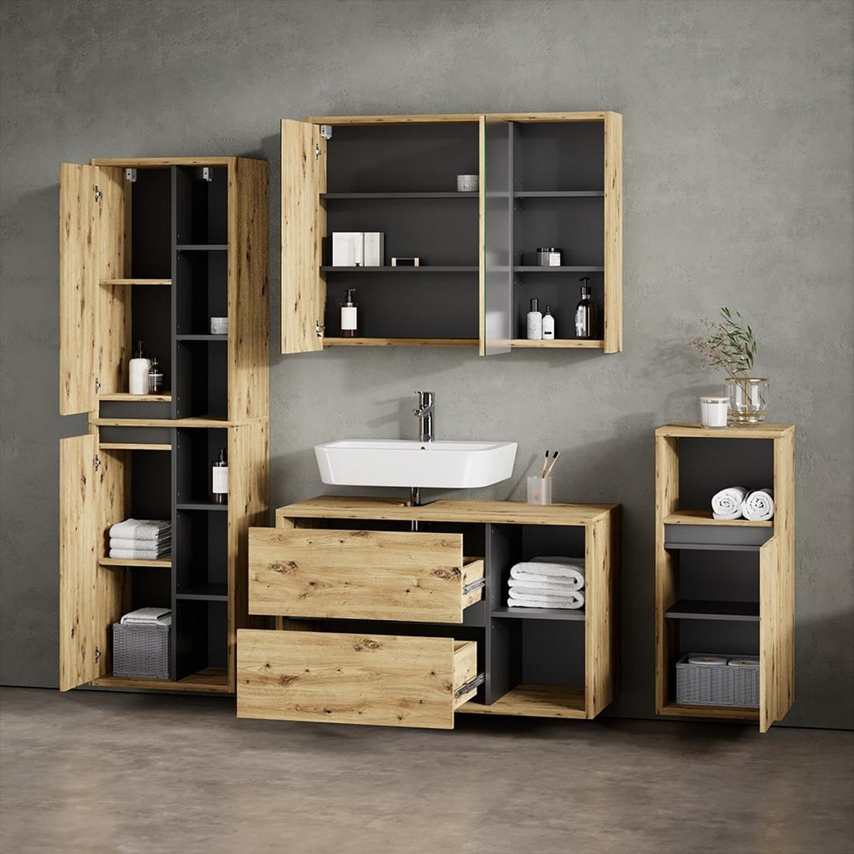 BADMÖBEL-SET Vomano Braun 4 Teile - Braun, Holzwerkstoff (45/100/60cm) - Livinity®