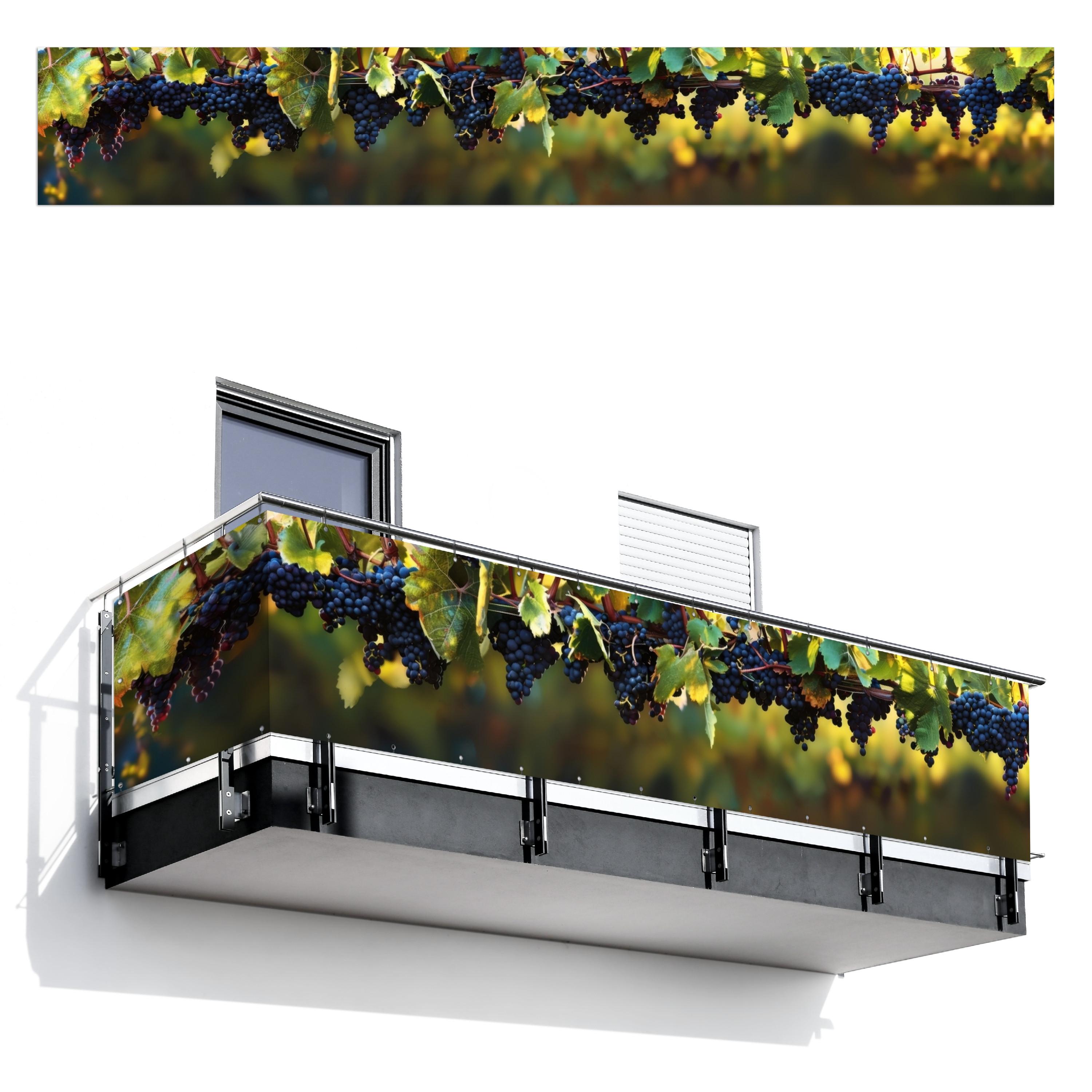 BALKON-SICHTSCHUTZ Trauben - Wein - Natur - Grün Balkon Deko 500x75 cm - Weinrot, Kunststoff (500/75cm) - MuchoWow