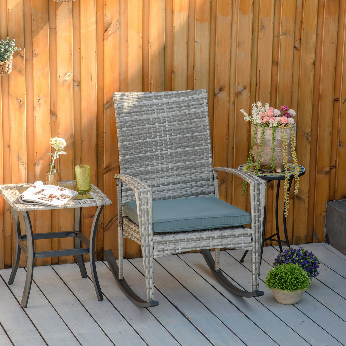 SCHAUKELSTUHL mit Kissen, Polyrattan+Metall, Grau, 66 x 88 x 98 cm - Grau, Kunststoff (88/98/66cm) - Outsunny