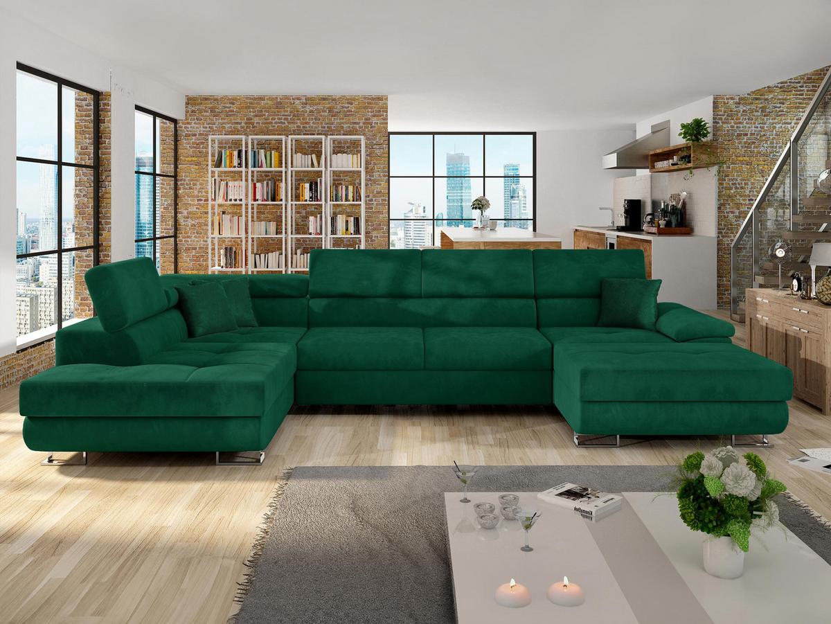 WOHNLANDSCHAFT Cotere Bis, Seite: Links - Waldgrün, Holz/Textil (345/91/202cm) - MIRJAN24