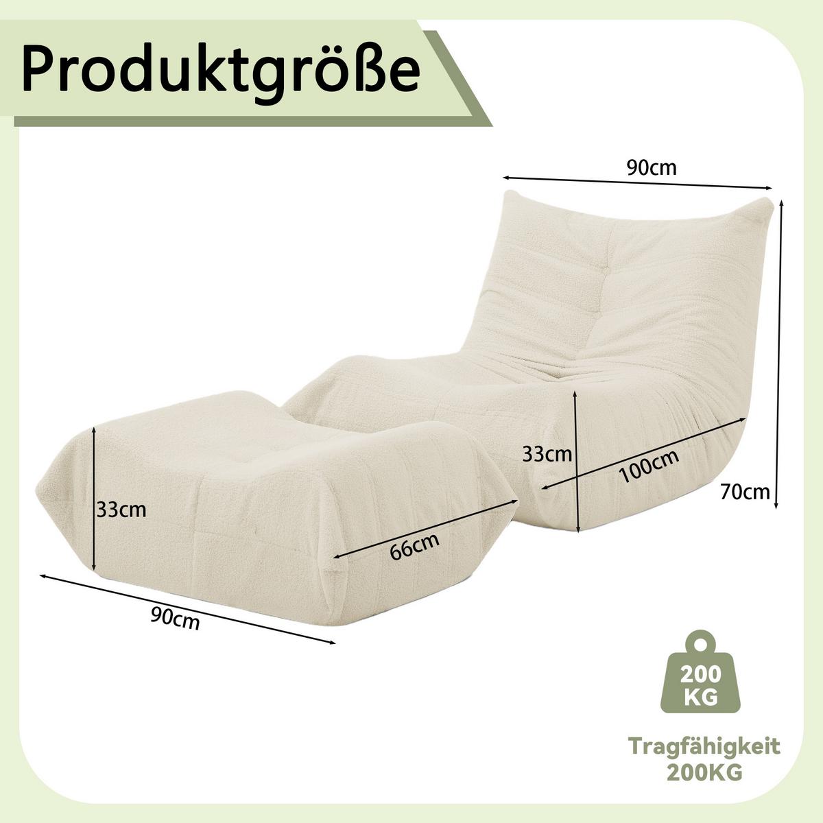LAZY SOFA Teddyfell Optik mit Hocker weich & ergonomisch - Beige, Textil (100/70/90cm) - Urban Meuble