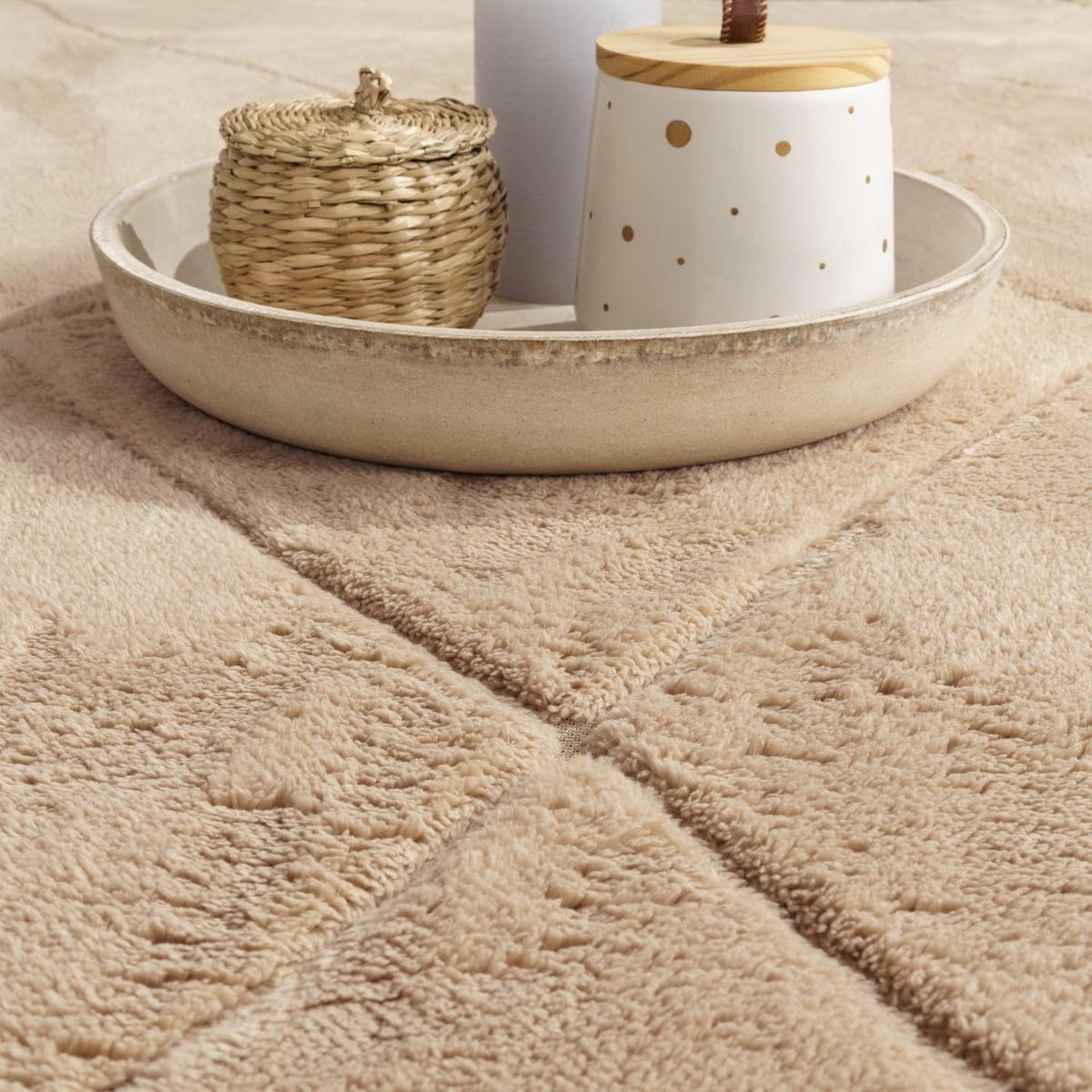 KURZFLORTEPPICH Waschbar, mit Rauten-Struktur, Beige, 60 x 100 cm - Beige, Textil (100/60cm) - KADIMA DESIGN