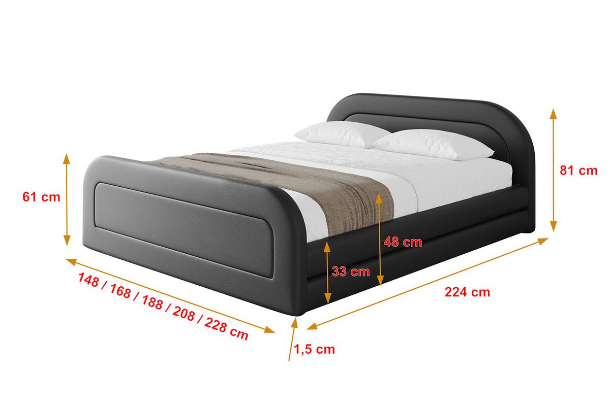 POLSTERBETT mit Bettkasten, Fußteil und Lattenrost, Boxbett ohne Matratze - LERIS-v1-Z 180x200 Schwarz Kunstleder - Schwarz Hochglanz, Holzwerkstoff/Textil (180/200cm) - ALTDECOR