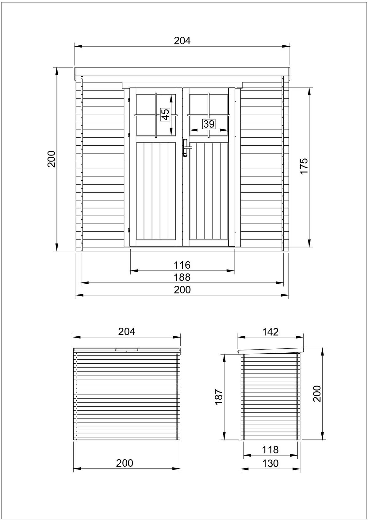 HOLZ-GARTENHAUS mit hochwertige abschließbare Tür - 2,22 m2 - M311F - Beige, Holz (204/200/142cm) - Timbela